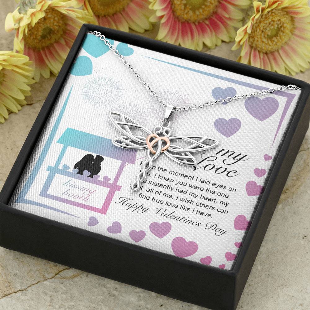 Personalized Wife Girlfriend Necklace for Her Valentines Birthday Anniversary Gift Dragonfly Hearts Necklace for Women with Message Card