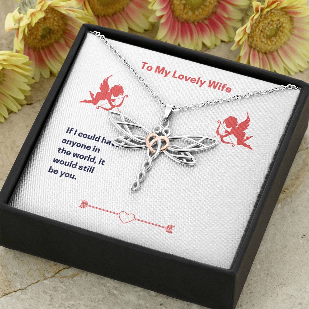 Personalized To my Wife Necklace for Her Valentines Birthday Gift Dragonfly Hearts Necklace for Women with Message Card