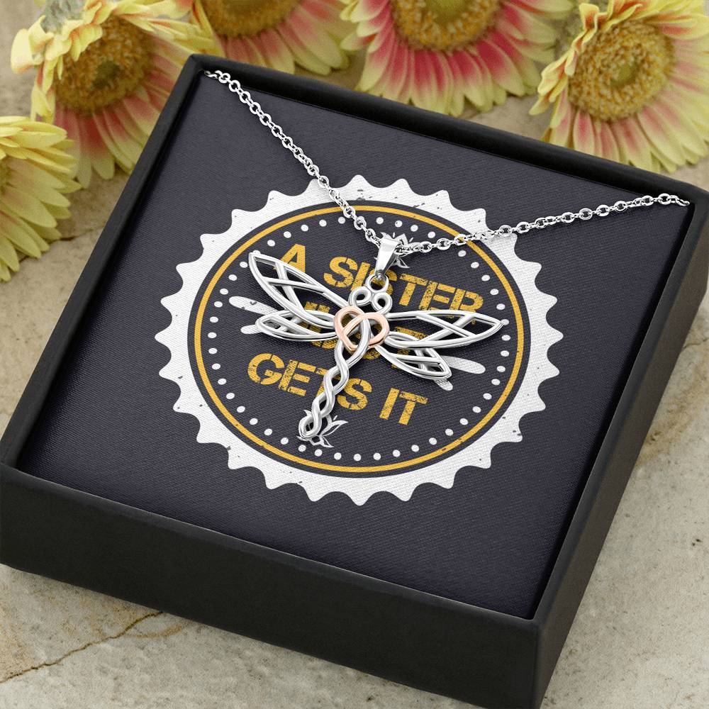 Personalized Gift Sister Necklace for Her Valentines Birthday Gift Dragonfly Dream Necklace for Women with Message Card