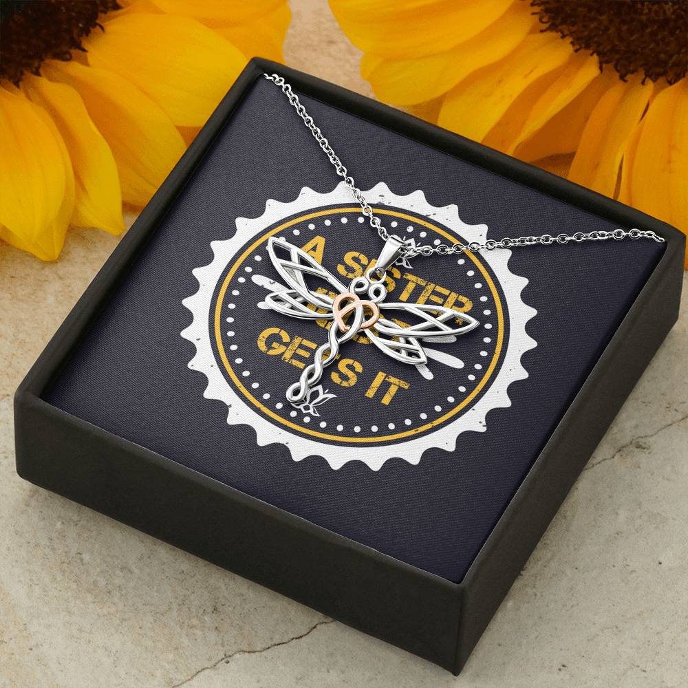 Personalized Gift Sister Necklace for Her Valentines Birthday Gift Dragonfly Dream Necklace for Women with Message Card