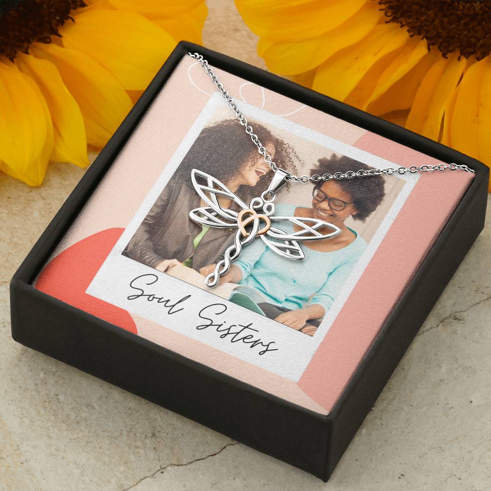 Personalized Gift Sister Necklace for Her Valentines Birthday Gift Dragonfly Dreams Necklaces for Women with Message Card