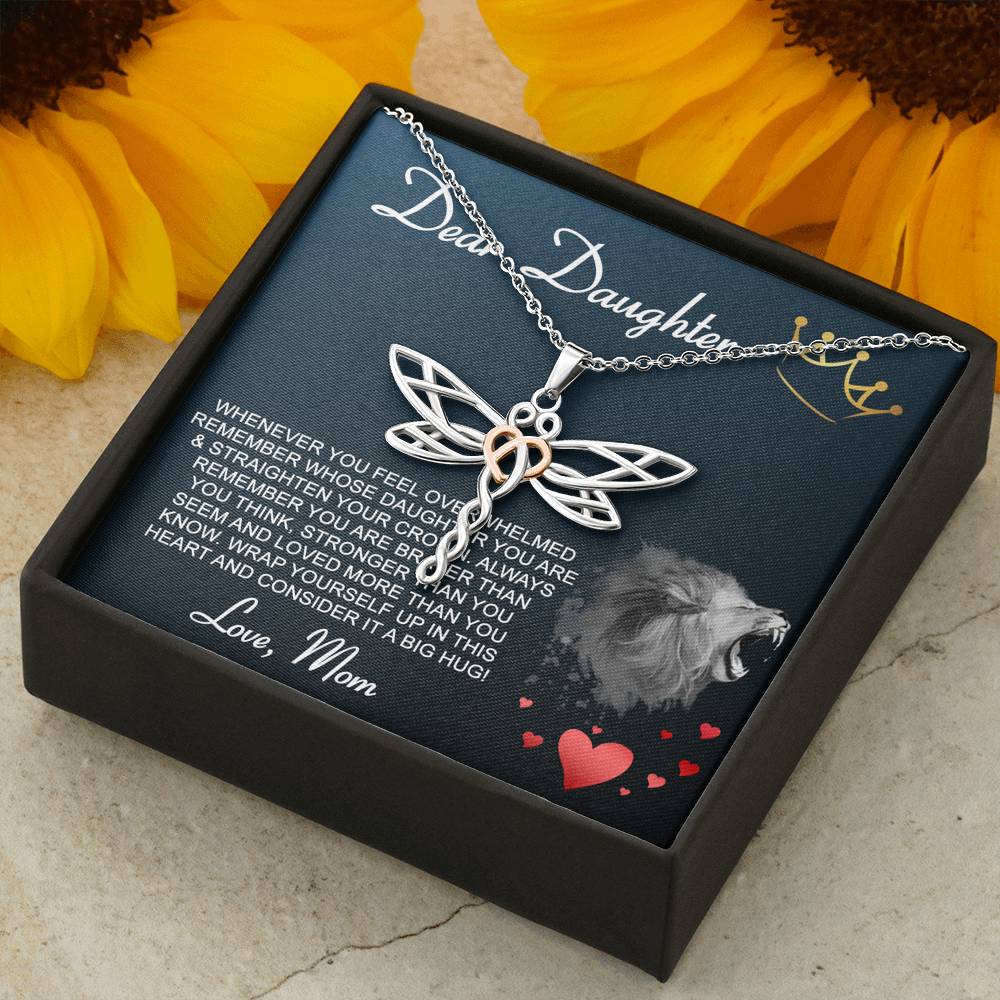 Personalized Gift Daughter Necklace for Mom Valentines Birthday Gift Silver Jewelry Dragonfly Dreams Necklace for Women with Message Card