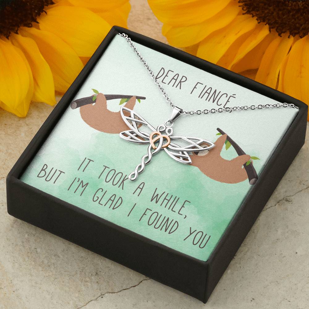 Personalized To my Fiance Necklace for Her Valentines Birthday Anniversary Gift Dragonfly Hearts Necklace for Women with Message Card