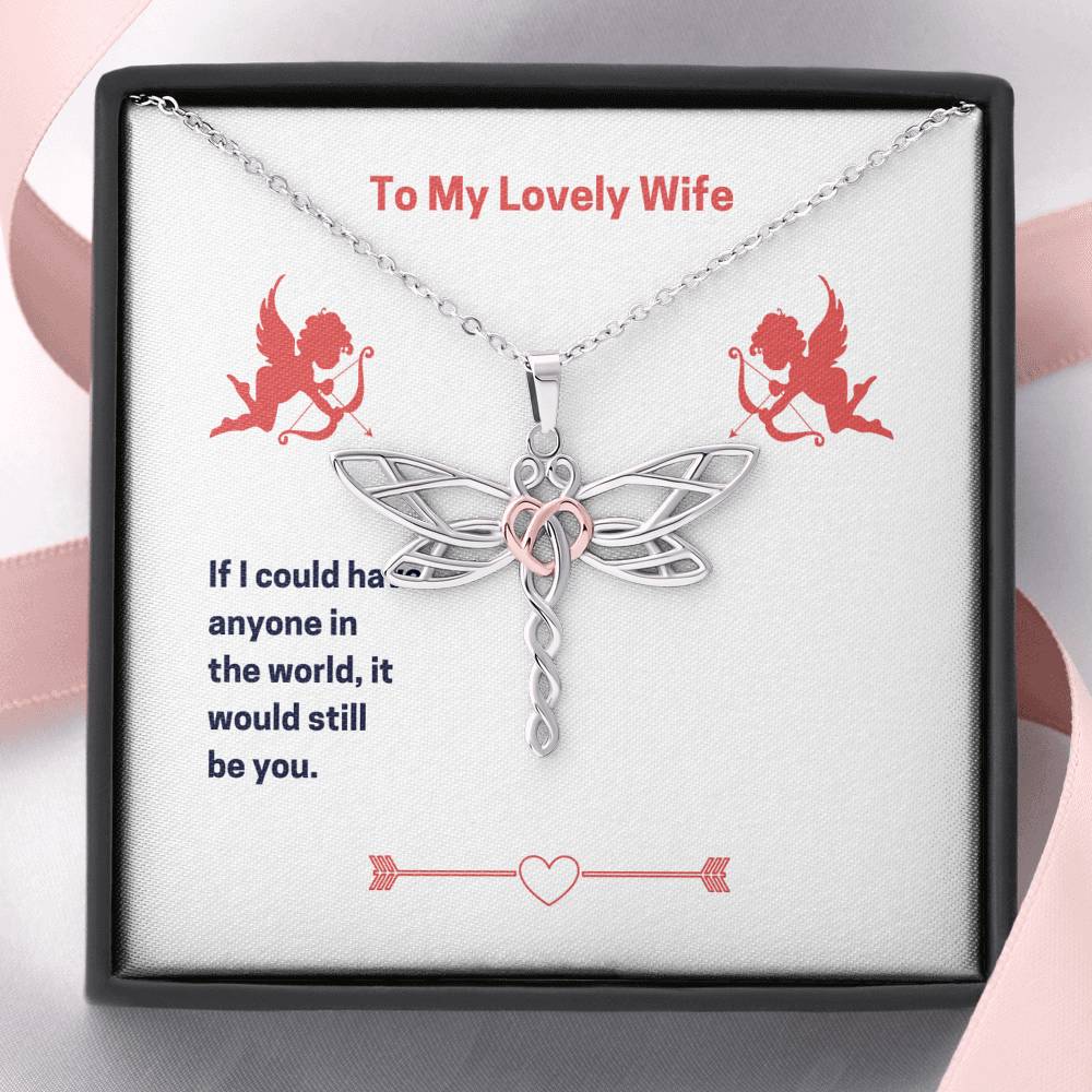 Personalized To my Wife Necklace for Her Valentines Birthday Gift Dragonfly Hearts Necklace for Women with Message Card