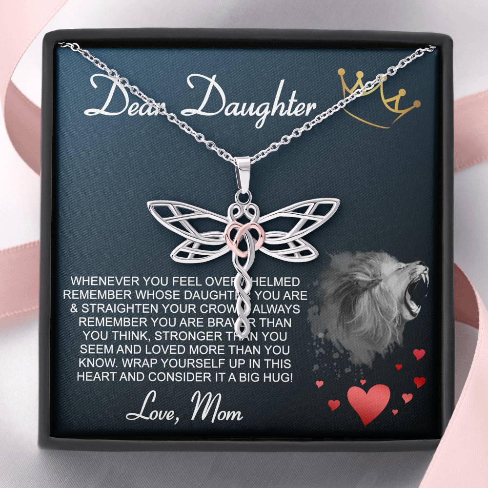 Personalized Gift Daughter Necklace for Mom Valentines Birthday Gift Silver Jewelry Dragonfly Dreams Necklace for Women with Message Card