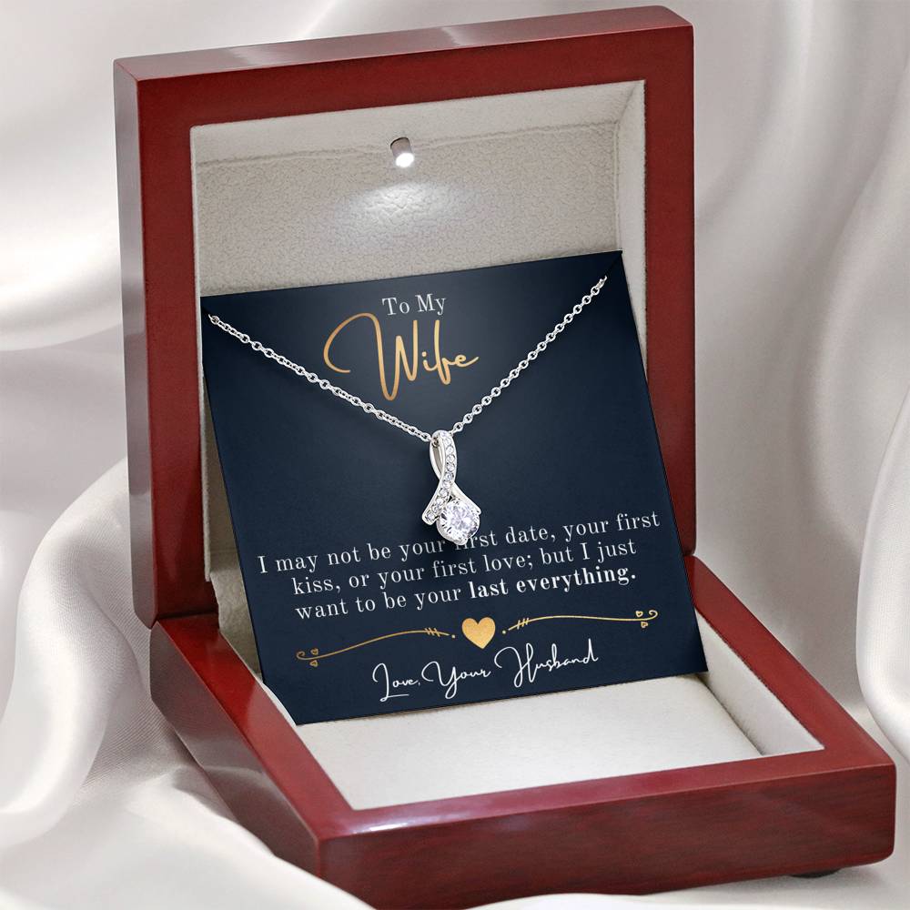 Personalized Necklace, Ribbon Necklace, Valentine Day Gift for Her, Pendant Necklace Wife, Gift for Girlfriend, Personalized Message Card