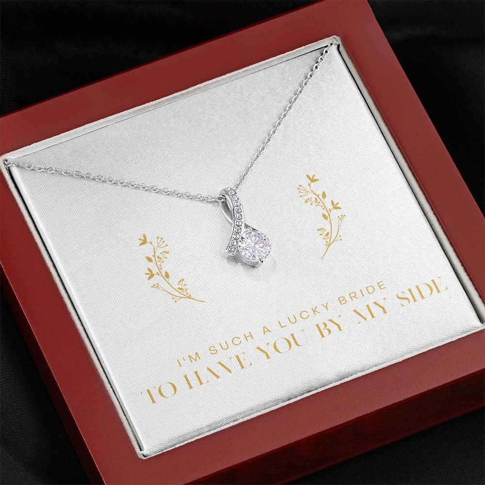 Personalized Necklace Gift To My Friend Petite Ribbon Pendent From Bride On Wedding