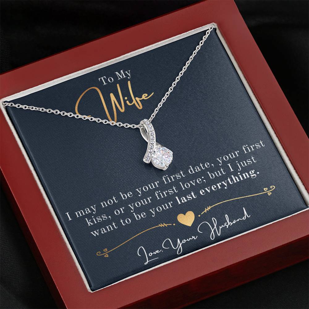 Personalized Necklace, Ribbon Necklace, Valentine Day Gift for Her, Pendant Necklace Wife, Gift for Girlfriend, Personalized Message Card