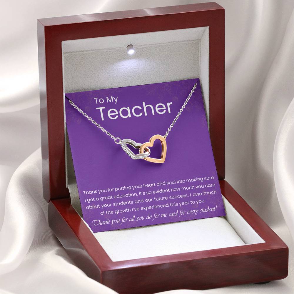 Personalized Gift Teacher Necklace for Her Valentines Birthday Gift Silver Jewelry Interlocking Hearts Necklace for Women with Message Card