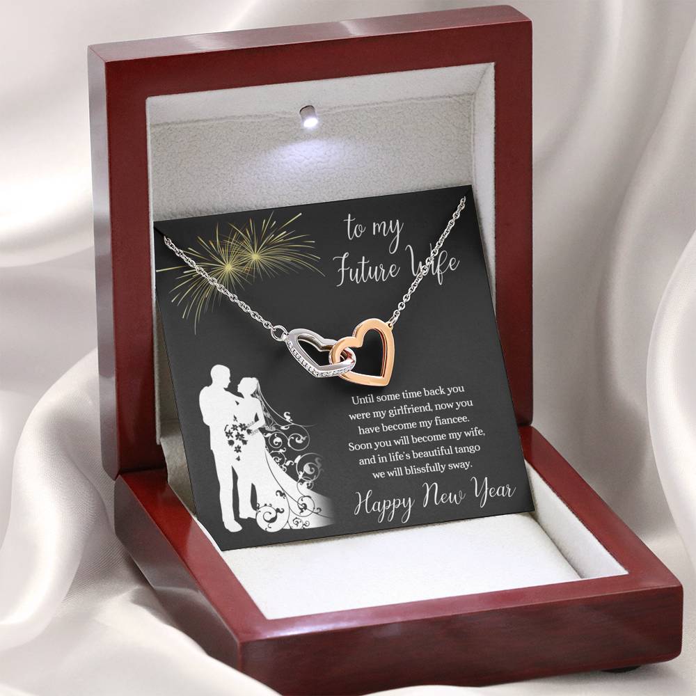 To My Future Wife Necklace for Women Personalized Birthday Anniversary Valentines Engagement Gift Interlocking Hearts Necklace with Message Card from Husband Silver Jewelry for Women