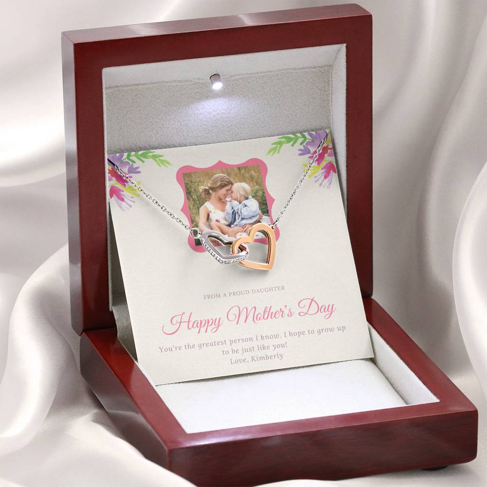 Personalized Gift for Mom Necklace for Mum Mother's Day Sentimental Birthday Gift Interlocking Hearts Necklace for Women with Message Card