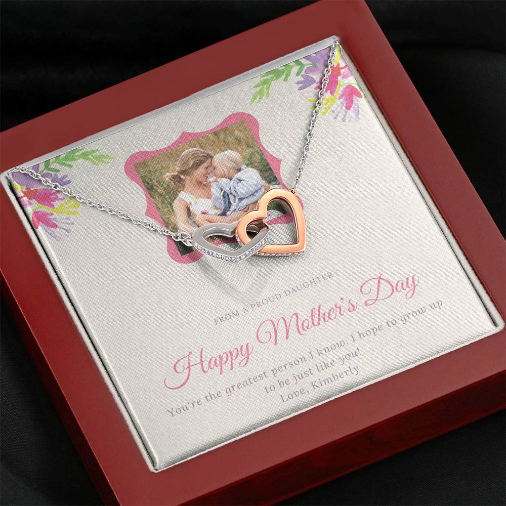 Personalized Gift for Mom Necklace for Mum Mother's Day Sentimental Birthday Gift Interlocking Hearts Necklace for Women with Message Card