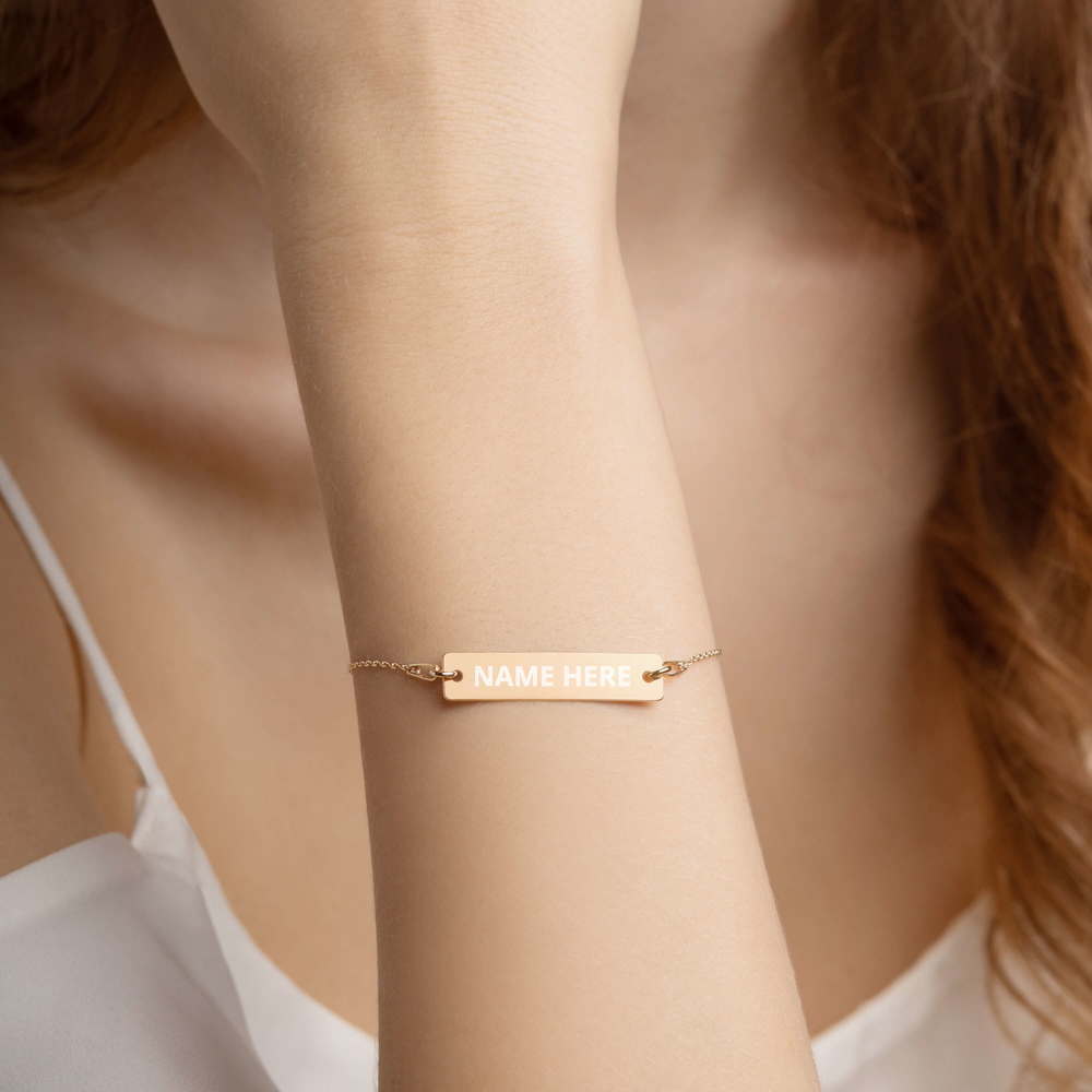 Custom Engraved Silver Bar Chain Bracelet, Personalize Name, Personalize Initials