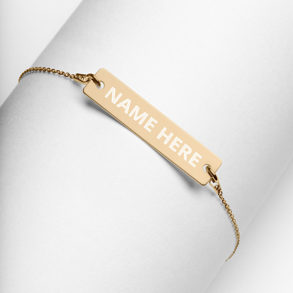 Custom Engraved Silver Bar Chain Bracelet, Personalize Name, Personalize Initials