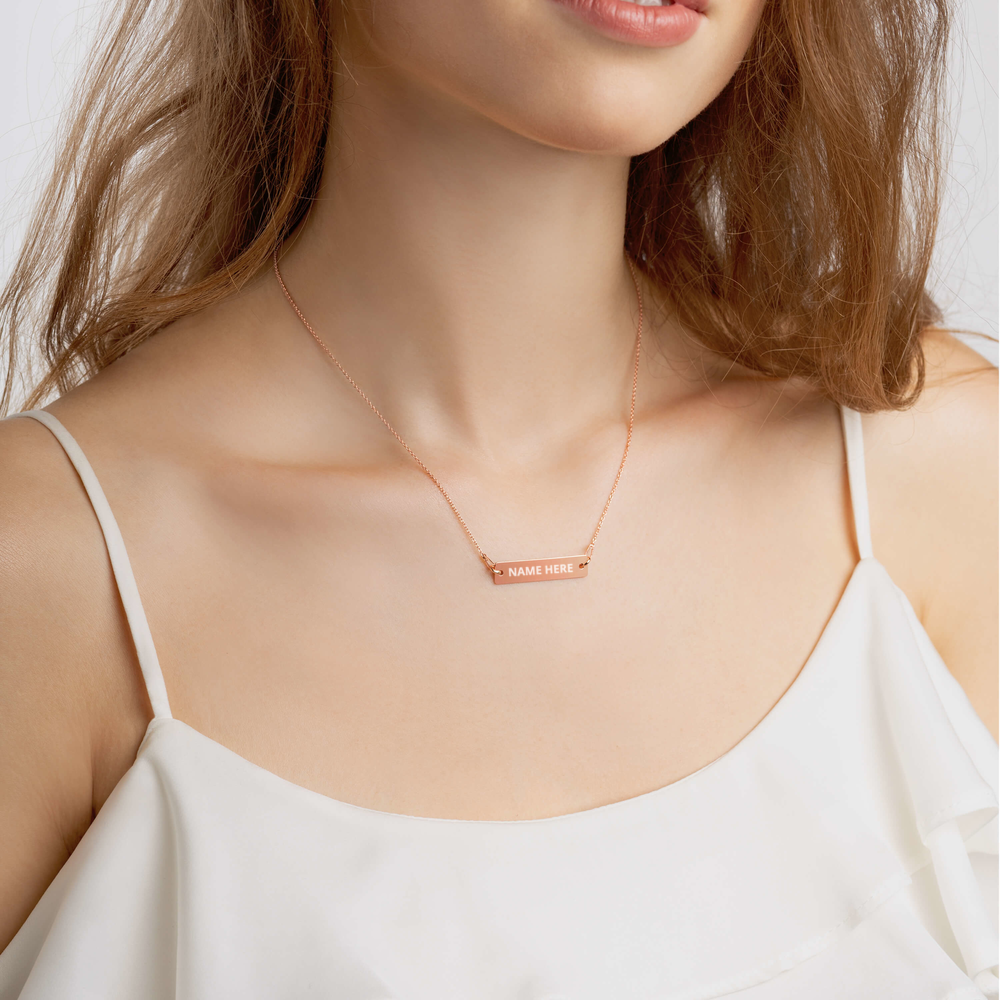 Custom Engraved Silver Bar Chain Necklace, Personalize Name, Personalize Initials