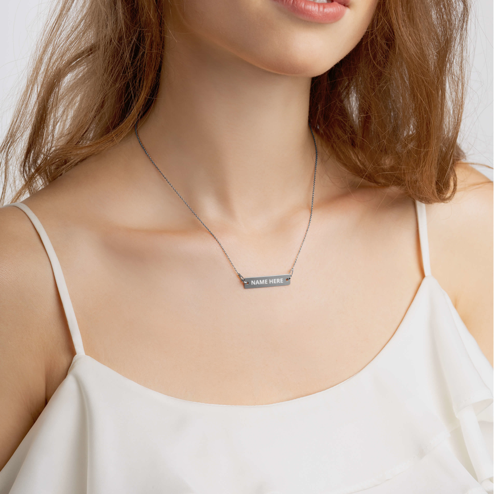 Custom Engraved Silver Bar Chain Necklace, Personalize Name, Personalize Initials