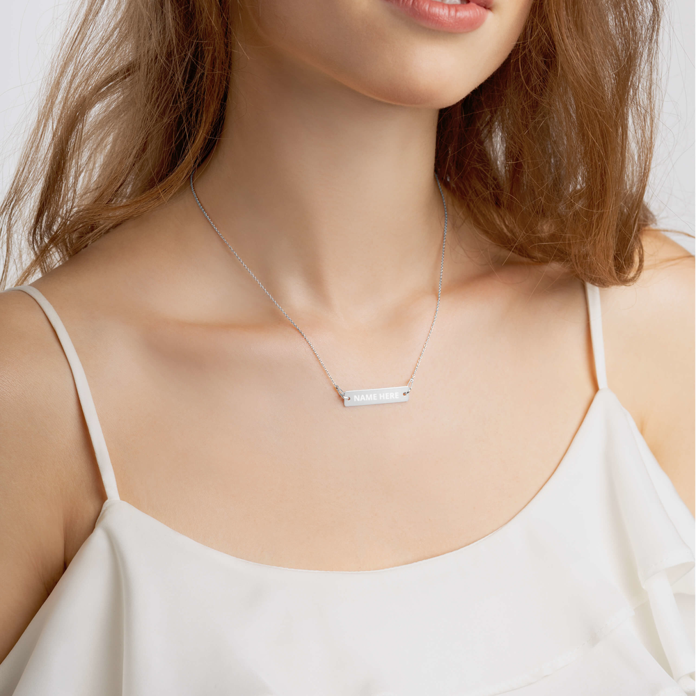 Custom Engraved Silver Bar Chain Necklace, Personalize Name, Personalize Initials