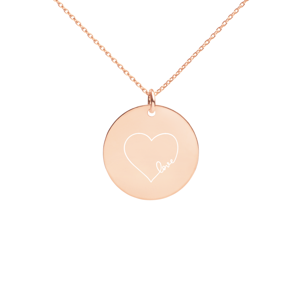 Love Engraved Silver Disc Necklace