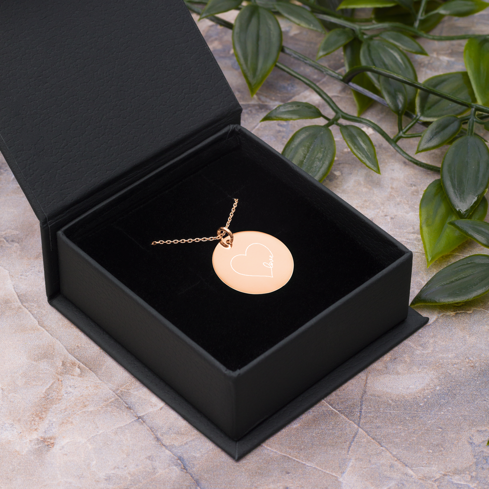 Love Engraved Silver Disc Necklace