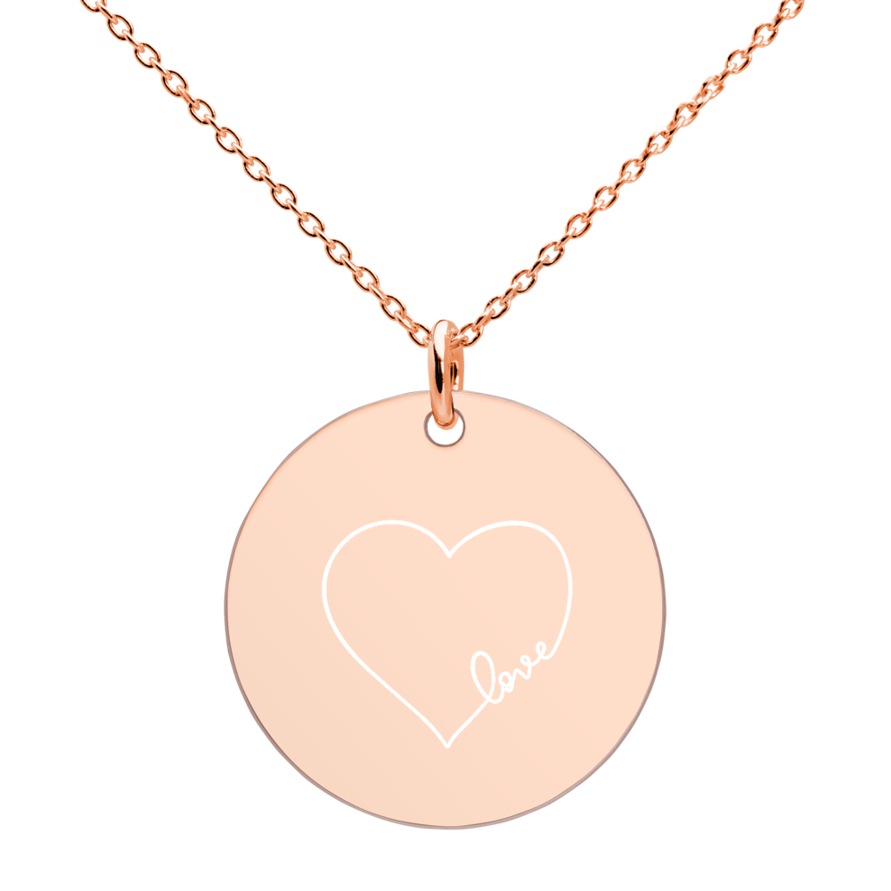 Love Engraved Silver Disc Necklace
