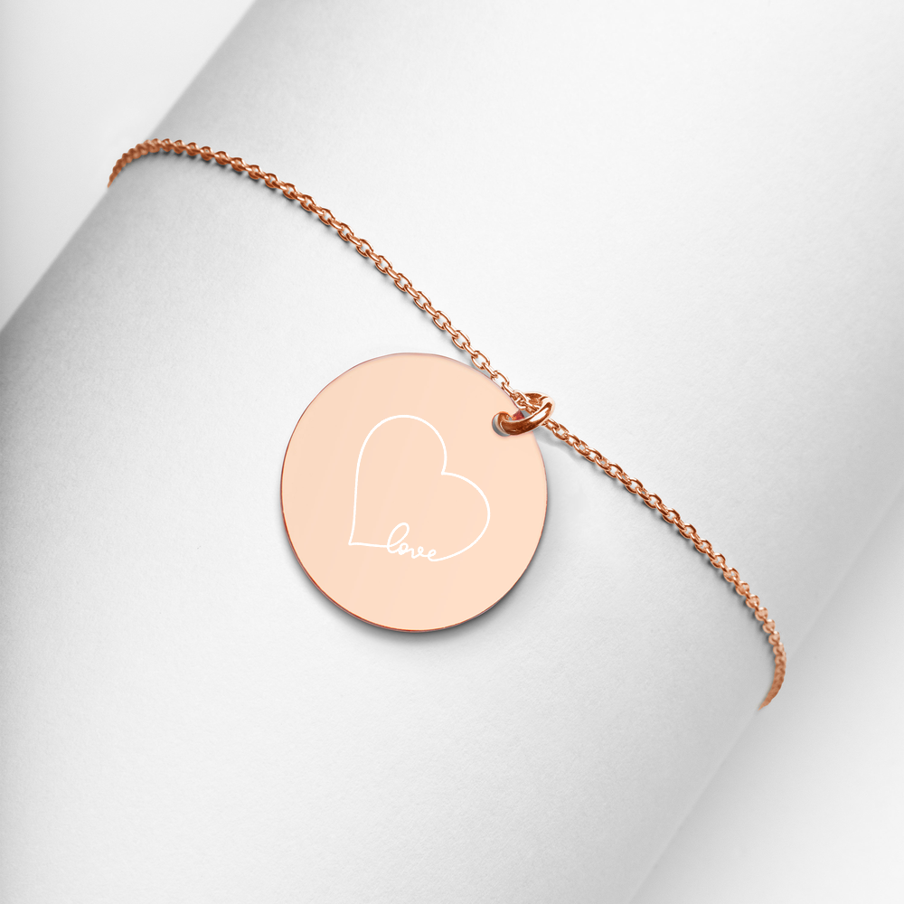 Love Engraved Silver Disc Necklace