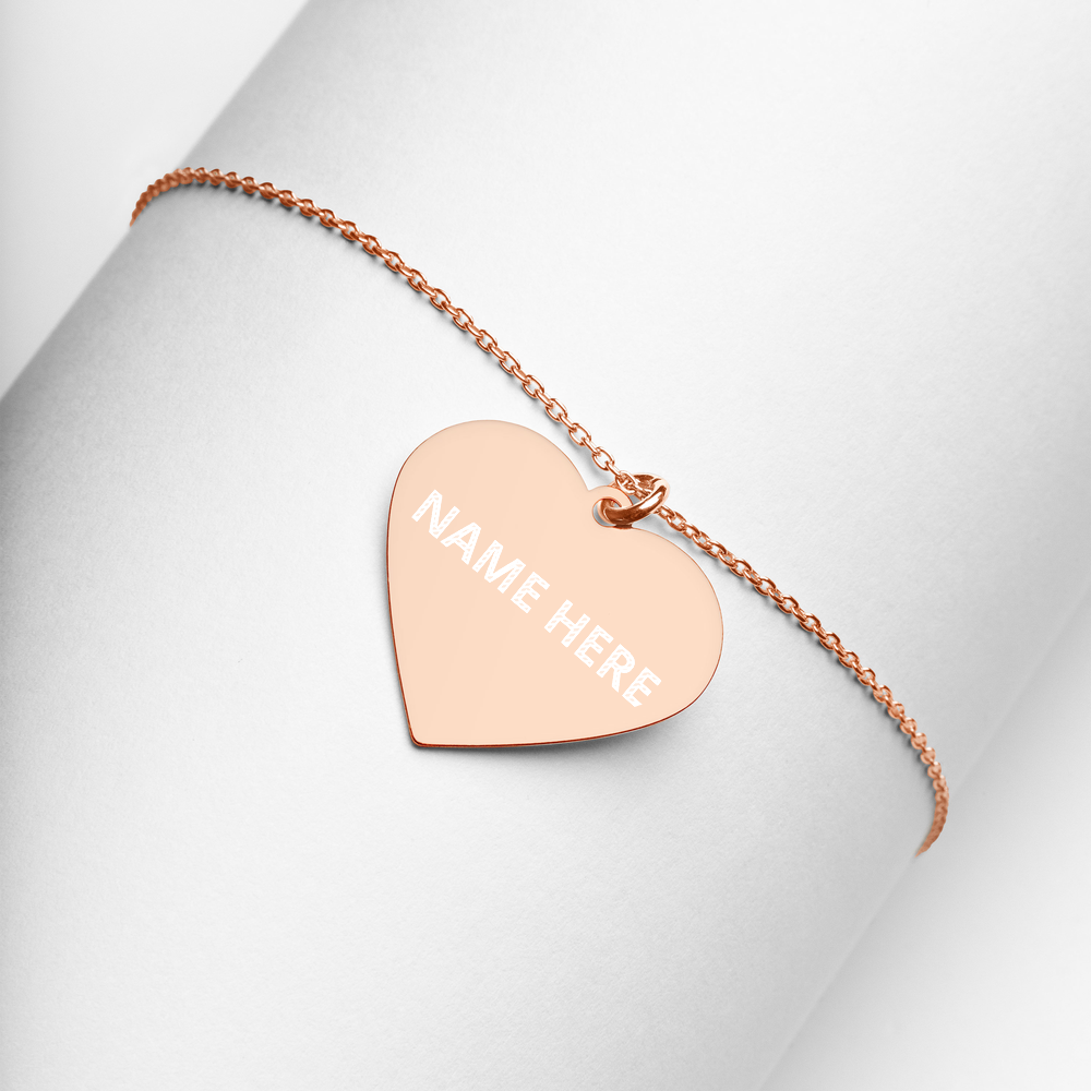 Custom Engraved Silver Heart Necklace, Personalize Name, Personalize Initials