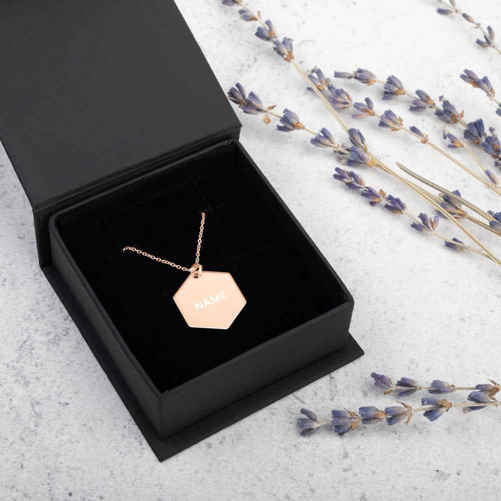 Engraved Silver Hexagon Necklace - Simple