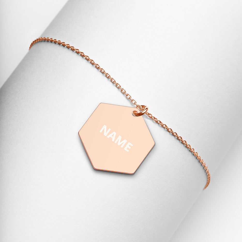 Engraved Silver Hexagon Necklace - Simple