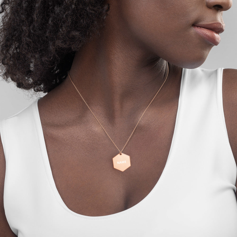 Engraved Silver Hexagon Necklace - Simple