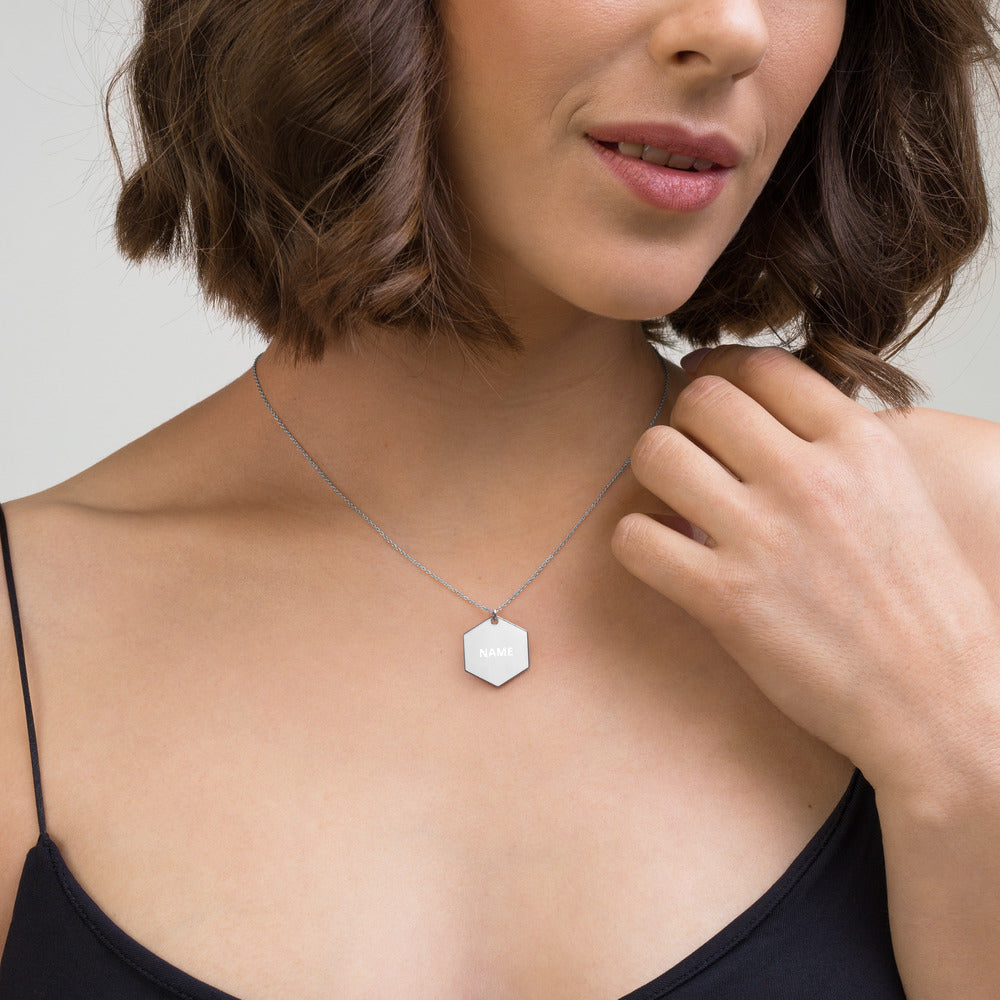 Engraved Silver Hexagon Necklace - Simple