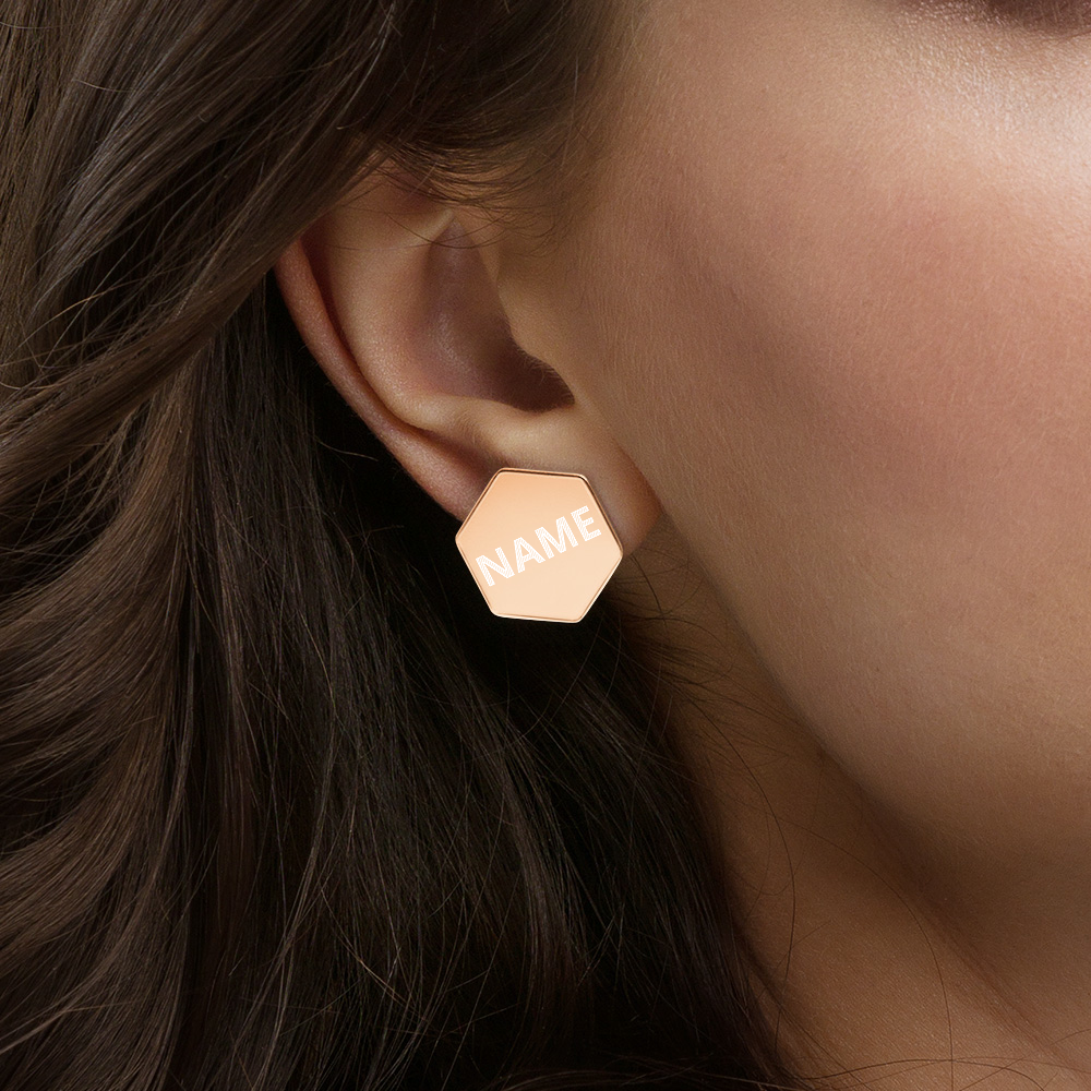 Custom Sterling Silver Hexagon Stud Earrings, Personalize Name, Personalize Initials
