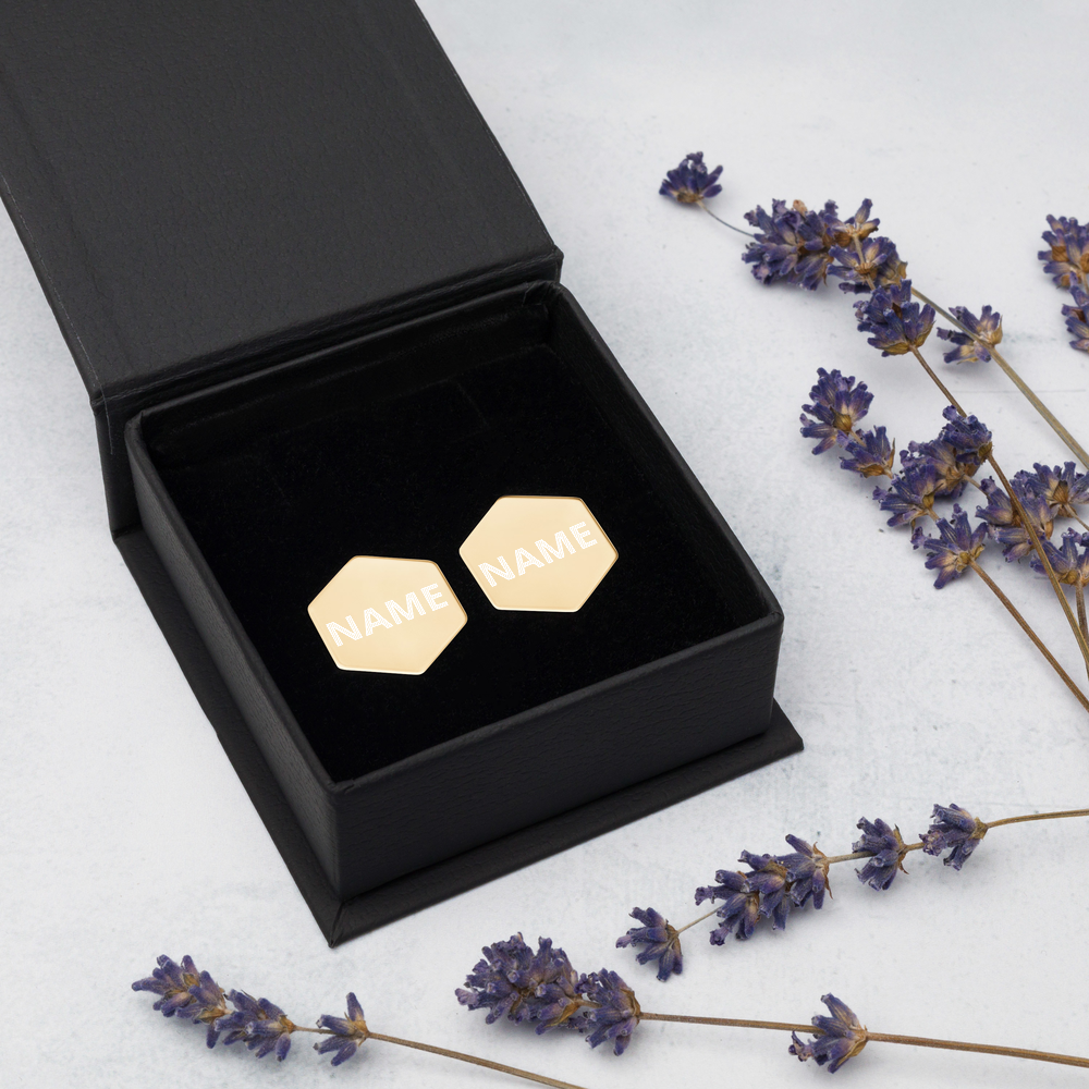 Custom Sterling Silver Hexagon Stud Earrings, Personalize Name, Personalize Initials