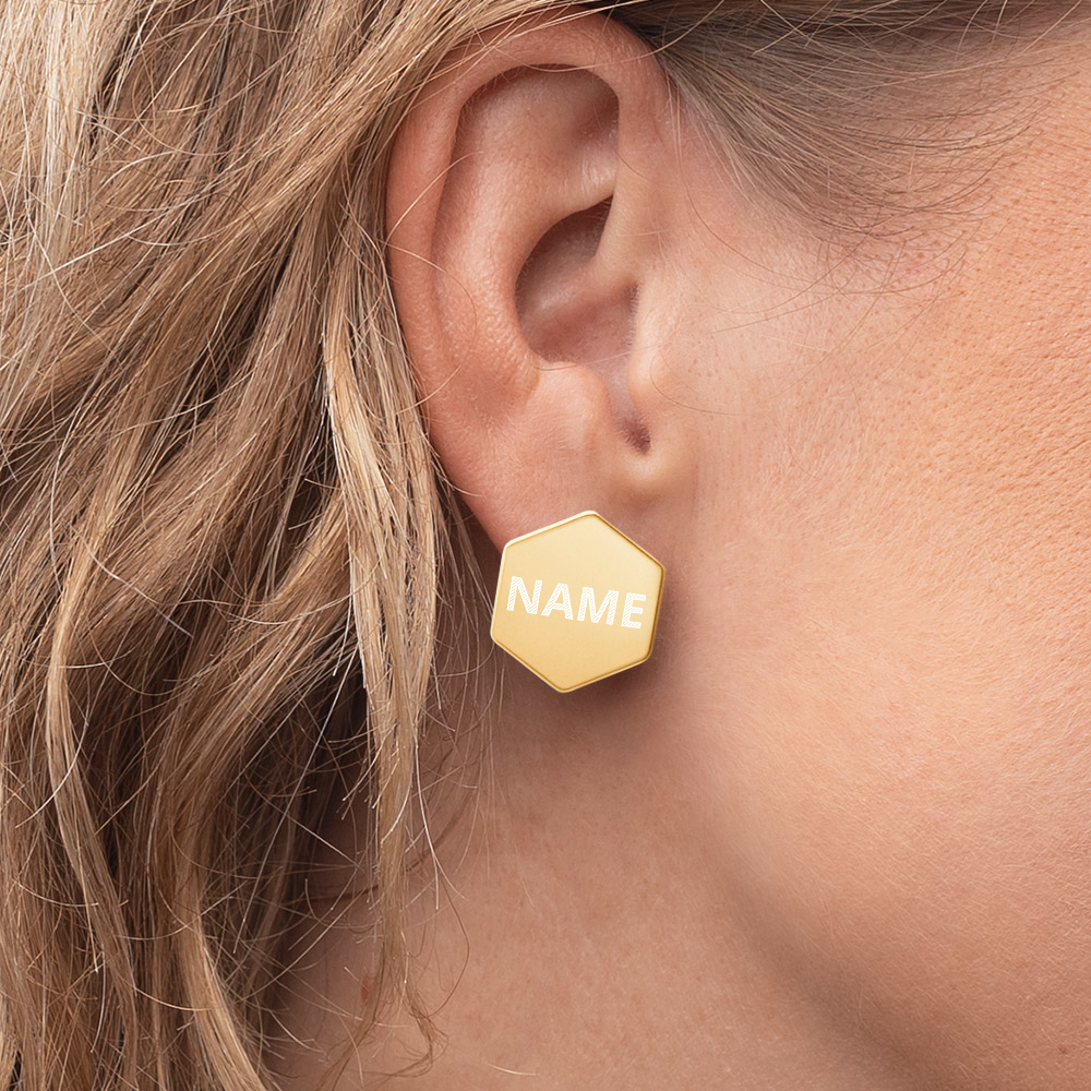 Custom Sterling Silver Hexagon Stud Earrings, Personalize Name, Personalize Initials
