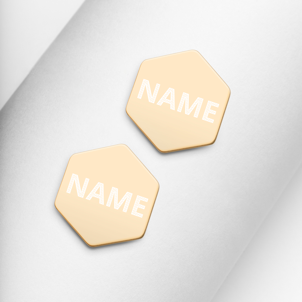 Custom Sterling Silver Hexagon Stud Earrings, Personalize Name, Personalize Initials