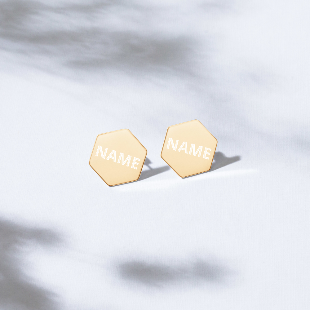 Custom Sterling Silver Hexagon Stud Earrings, Personalize Name, Personalize Initials