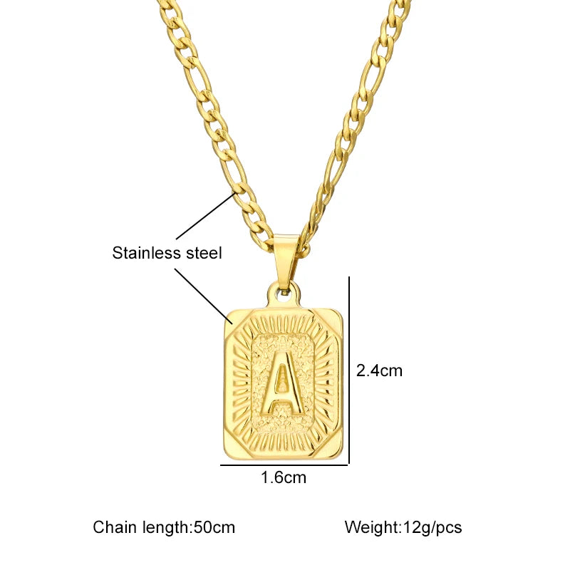 Initial Letter Pendant Golden Cuban Chain A-Z Alphabet Necklace