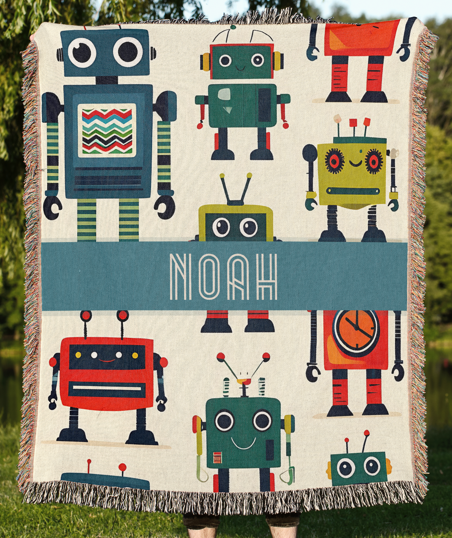 Monogrammed Robot Personalized Blanket, Bot Custom Blanket Print Customized Blanket for Boys, Baby Blanket Baby Shower Birthday Gifts