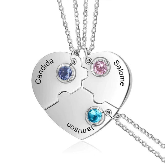 3pcs/Set Personalized Stainless Steel Heart Best Friend Necklace Customized Birthstone BFF Necklaces for 3 Friends Customized Necklaces