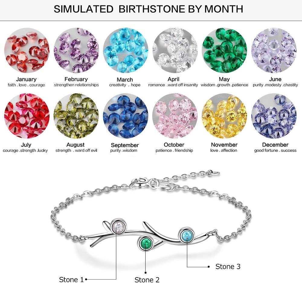 Customized 3 Birthstones Bracelets for Women Branch Bracelets & Bangles Personalized Gift Wedding Jewelry Customized Bracelets