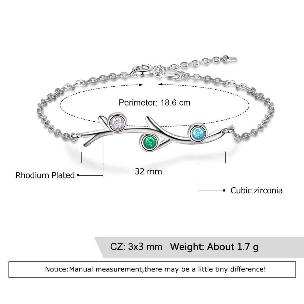 Customized 3 Birthstones Bracelets for Women Branch Bracelets & Bangles Personalized Gift Wedding Jewelry Customized Bracelets