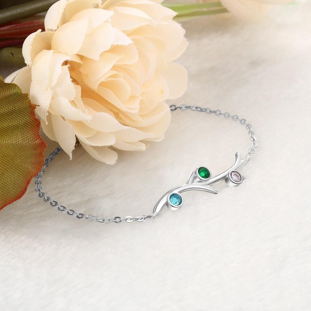 Customized 3 Birthstones Bracelets for Women Branch Bracelets & Bangles Personalized Gift Wedding Jewelry Customized Bracelets