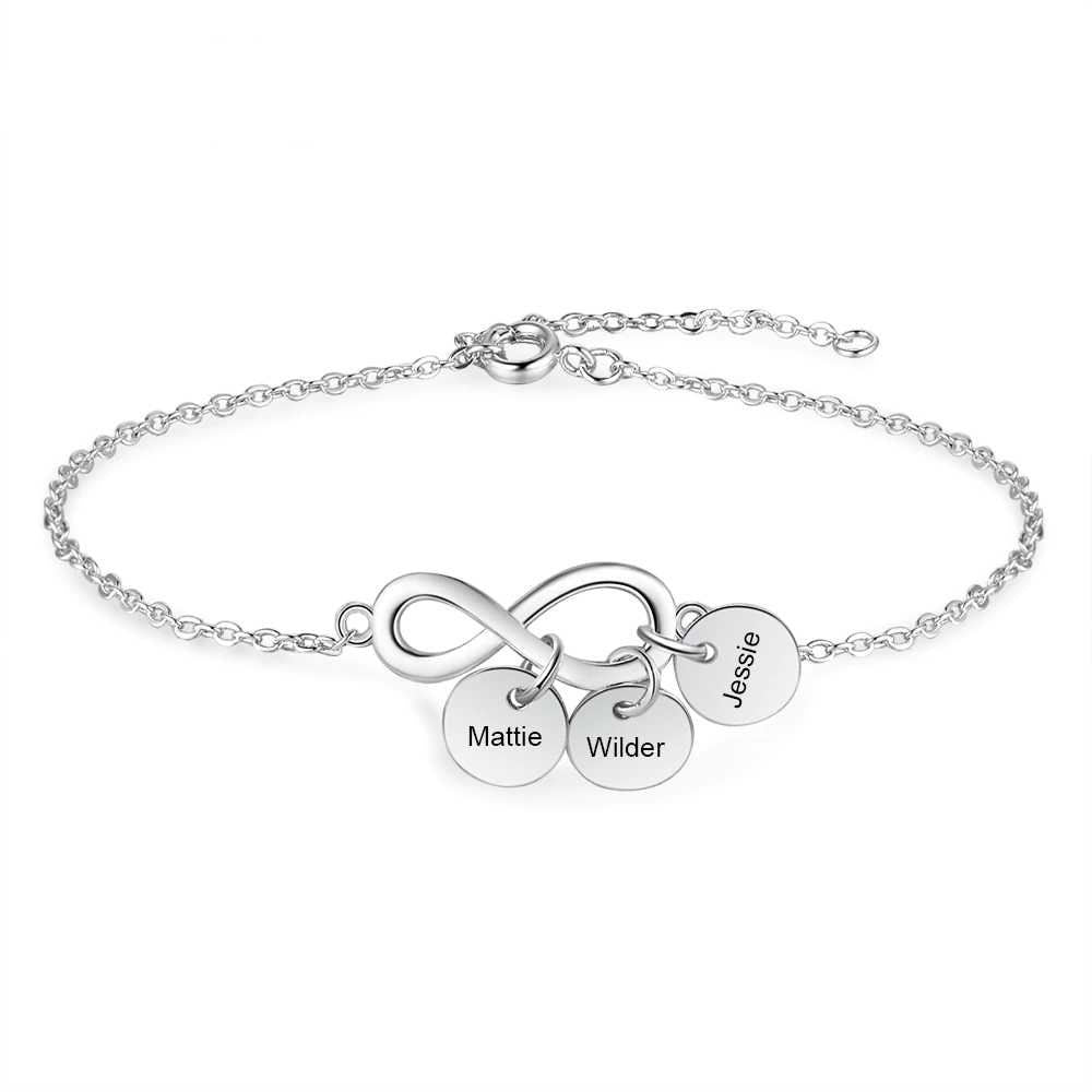 Personalized Name Tag Charm Bracelets for Women Custom Engraved Infinity Bracelets Gift for Mother Anniversary Gifts Customized Bracelets