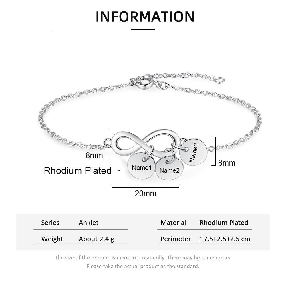 Personalized Name Tag Charm Bracelets for Women Custom Engraved Infinity Bracelets Gift for Mother Anniversary Gifts Customized Bracelets