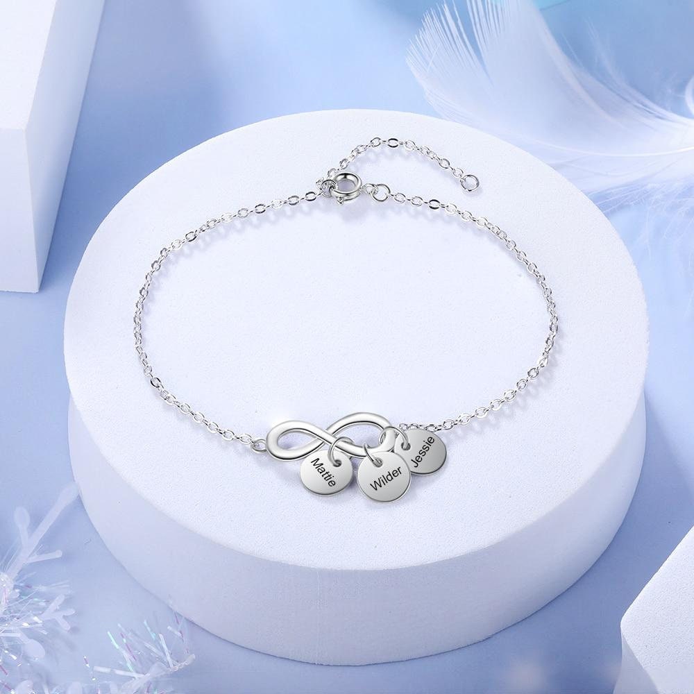 Personalized Name Tag Charm Bracelets for Women Custom Engraved Infinity Bracelets Gift for Mother Anniversary Gifts Customized Bracelets