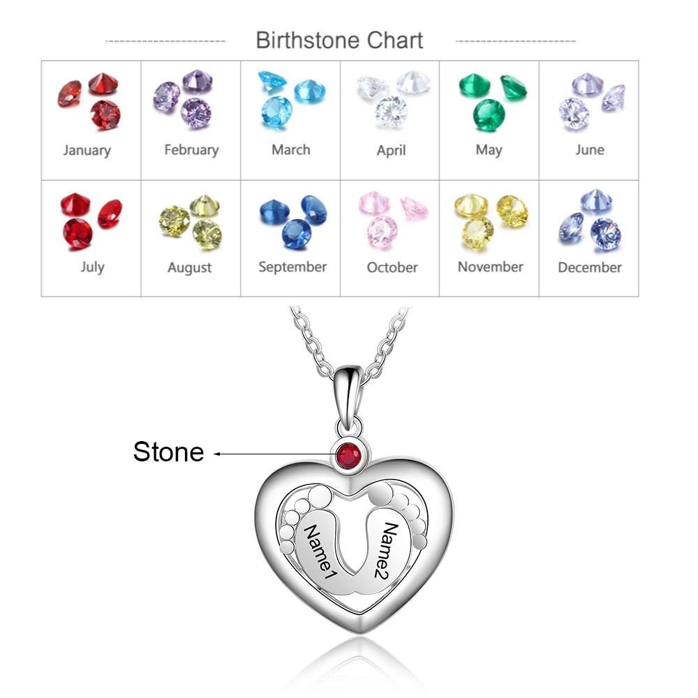 Personalized Baby Feet Heart Necklace Customized Birthstone Engraved Name Charm Jewelry Memory Gift for Women Customized Necklaces