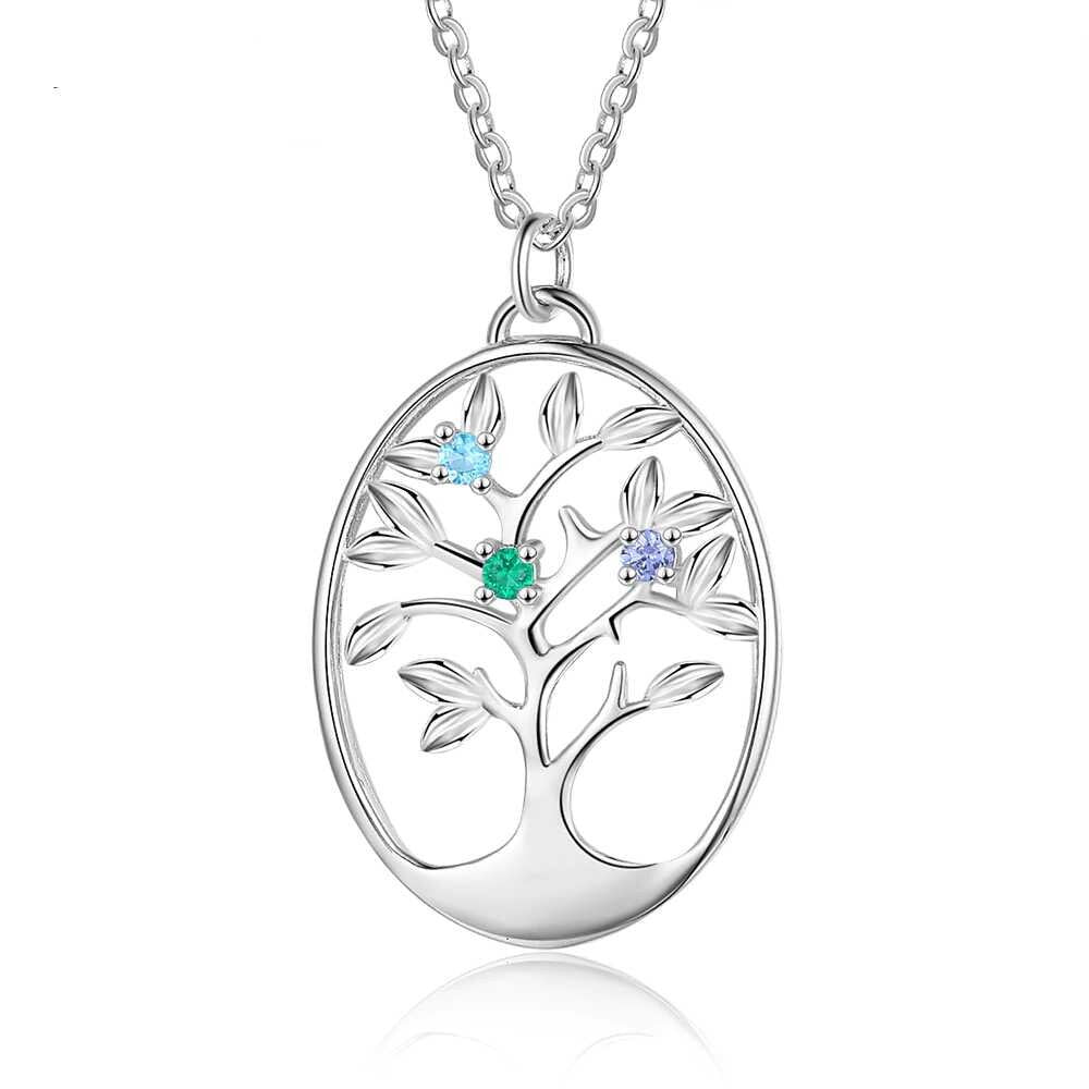 Personalized Tree of Life Pendant Necklace for Women Customized 2-5 Birthstones Inlaid Jewelry Gifts for Mothers Girls Customized Necklaces