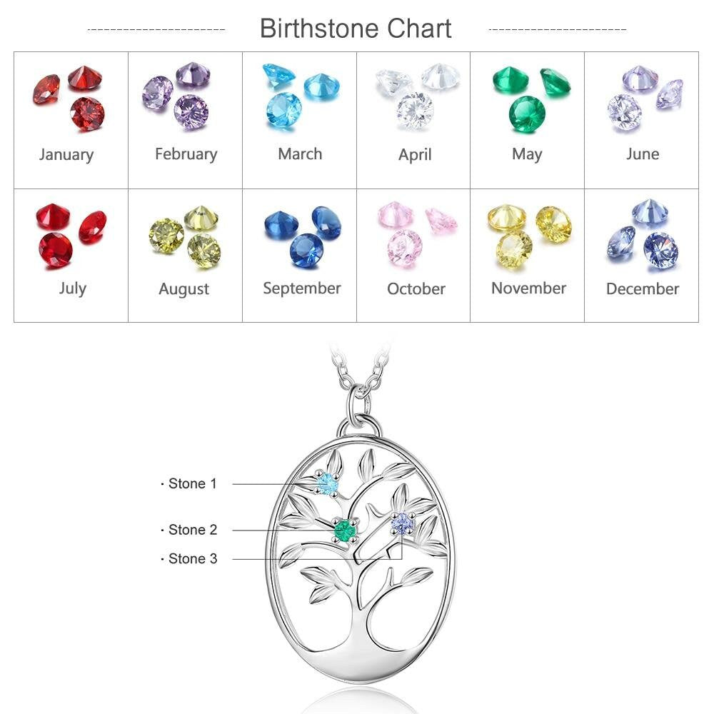 Personalized Tree of Life Pendant Necklace for Women Customized 2-5 Birthstones Inlaid Jewelry Gifts for Mothers Girls Customized Necklaces