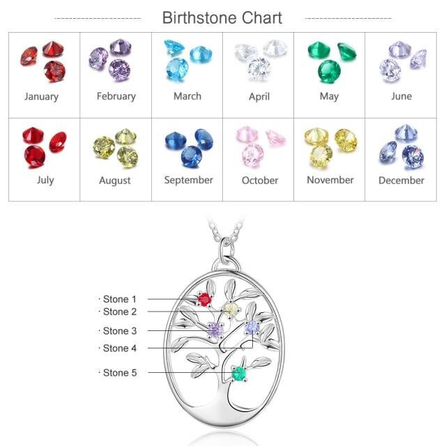 Personalized Tree of Life Pendant Necklace for Women Customized 2-5 Birthstones Inlaid Jewelry Gifts for Mothers Girls Customized Necklaces