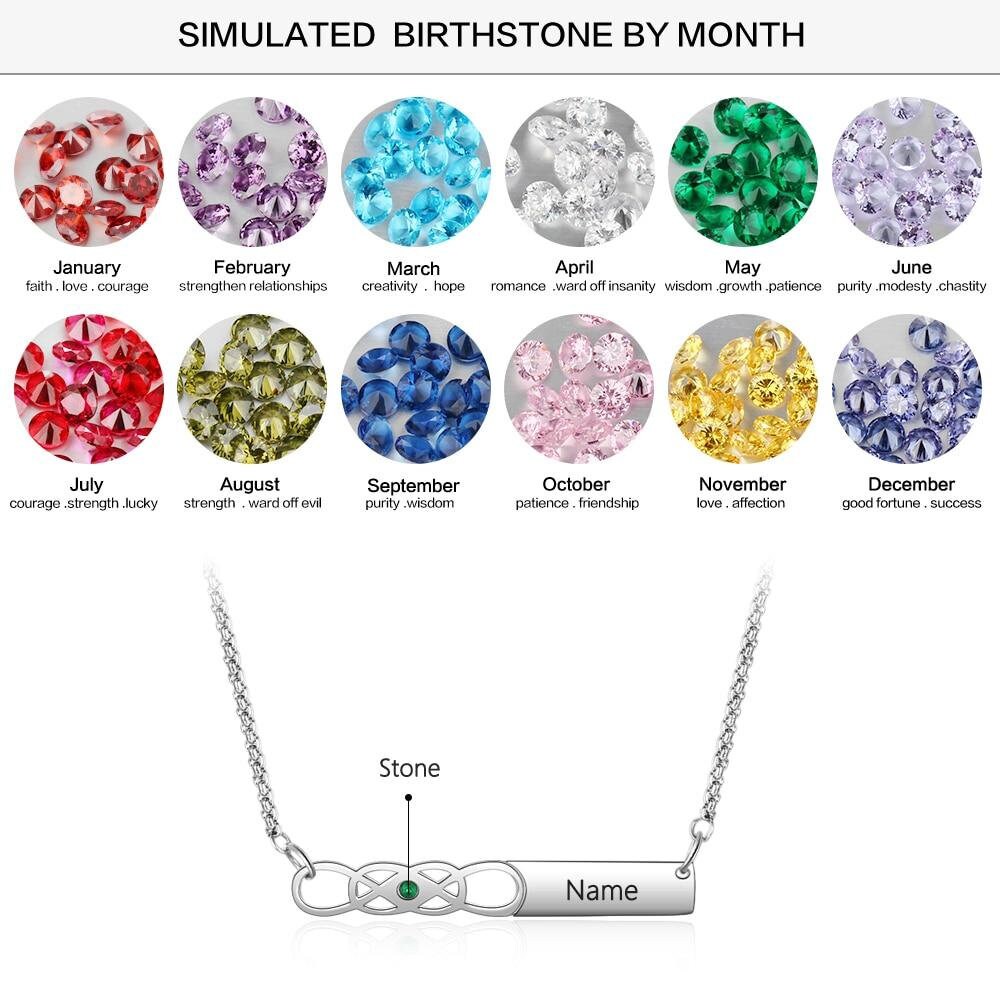 Personalized Custom Name Bar Necklace with Birthstone Infinity Stainless Steel Engraved Pendant for Women Customized Necklaces