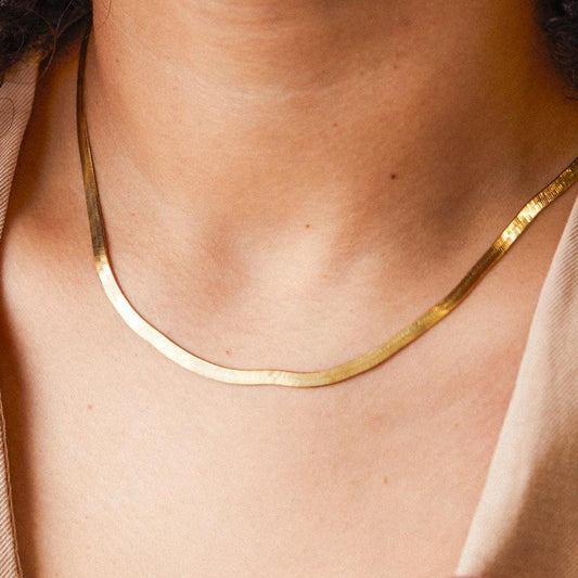 14k Gold Snake Chain Choker, Gold Chain Necklace, Flat Chain Necklace, Choker Silver Herringbone Chain Unisex Men Women Trendy Jewelry Gift